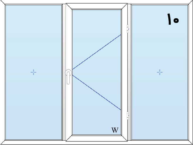 10-پنجره لولایی سه لنگه(وسط بازشو)