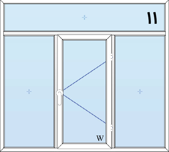 11-پنجره لولایی سه لنگه(وسط بازشو) با کتیبه بالا