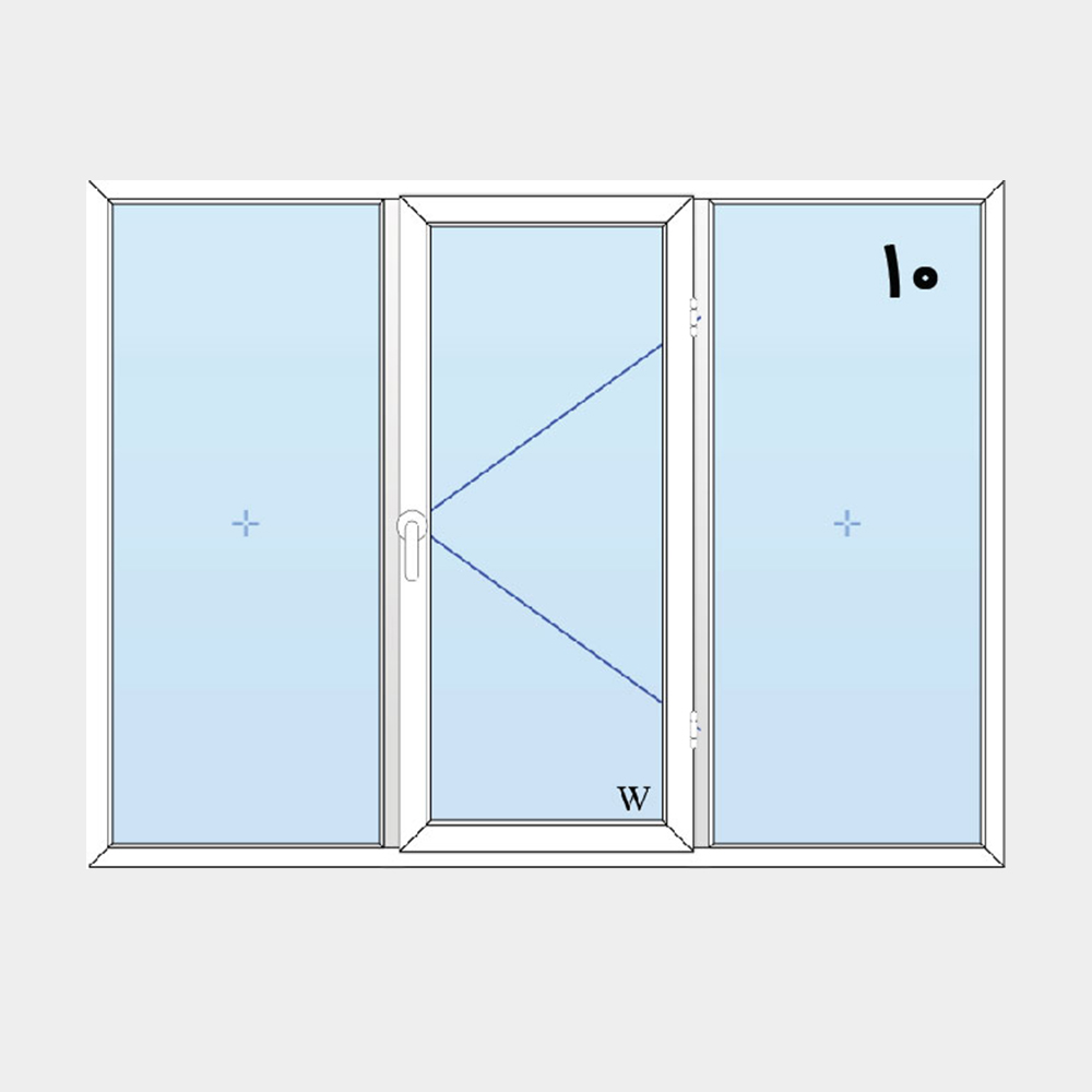 10-پنجره لولایی سه لنگه(وسط بازشو)